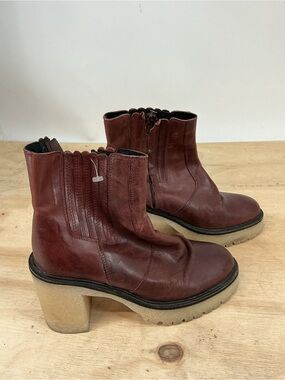 Free People Women's Burgundy Leather Heeled Ankle Boots Size 37.5